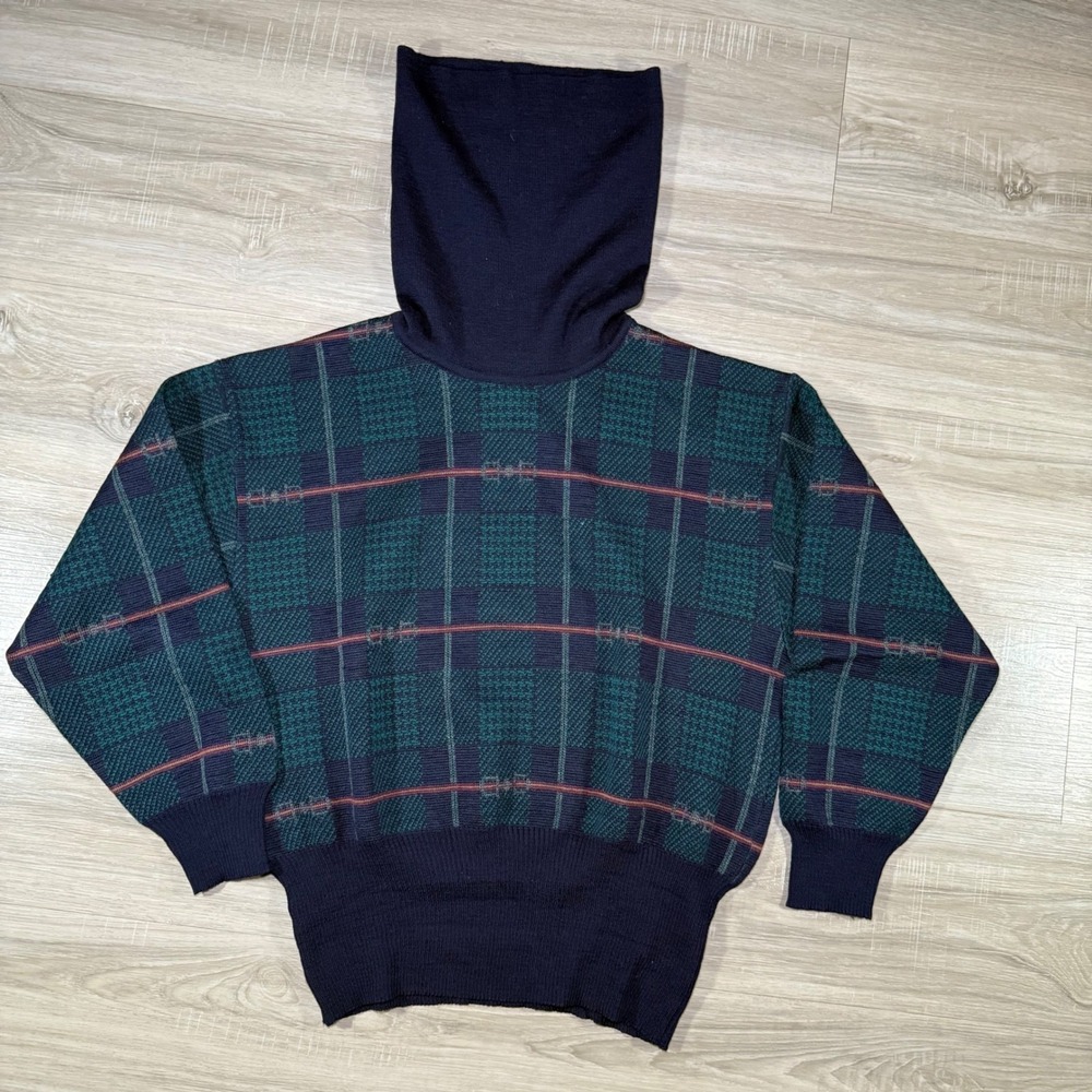 Tricots St Raphael Pure Wool‎ Plaid Turtle Neck Sweater Multicolor Womens Size L